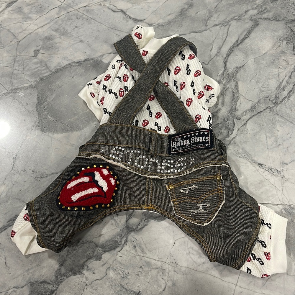 The Rolling Stones Overalls with patch details & Thermal set Dog Clothing